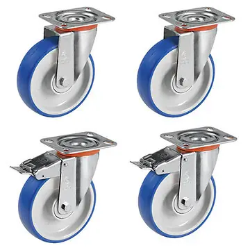 SET Soft-Blue Lenkrolle mit Polyurethanrad und Kugellager