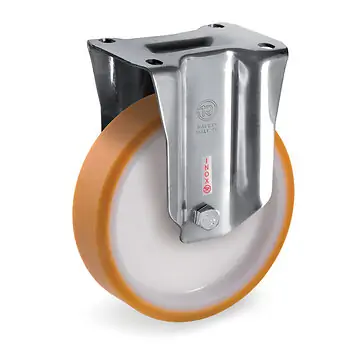 INOX-Schwerlast-Bockrollen mit Polyurethanrad und Gleitlager