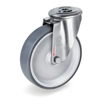 INOX Rueckenloch-Lenkrollen mit thermoplastischen Rädern und Gleitlager