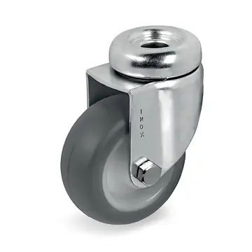 INOX Picobello Rückenloch-Lenkrollen mit thermoplastischen Gummirädern und Gleitlager